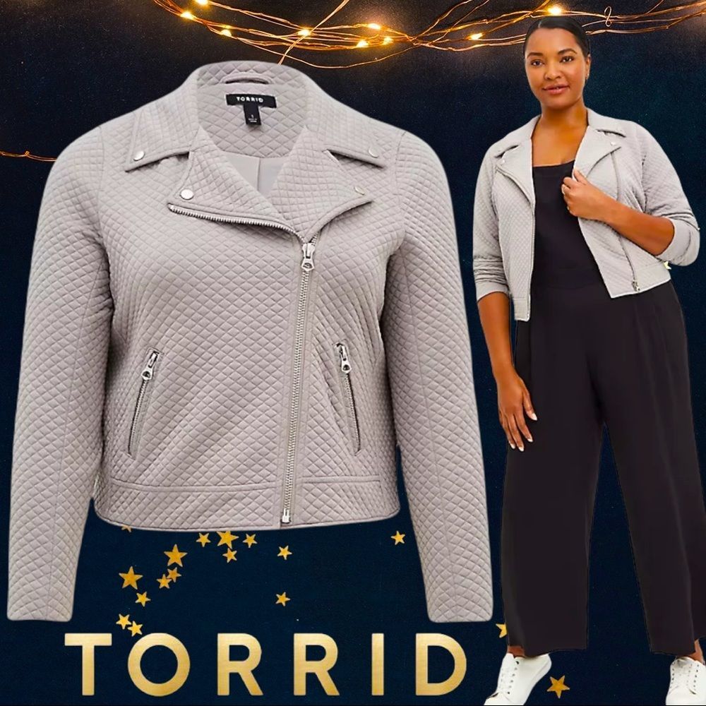 TORRID PEBBLE GREY QUILTED KNIT MOTO JACKET Size 3 3XL 22/24 NWT